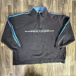 Starter Quarter Zip Fleece Pullover Black Blue Stripe Athletic Sweatshirt 2XL